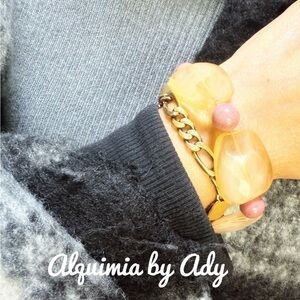 Peach acrylic swirl chunky statement bracelet with rhodonite gemstone